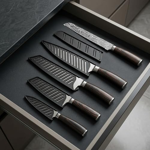 Japanese Knife Set, 5 Piece Kitchen Knives with Sheaths - size: 5PCS Silver