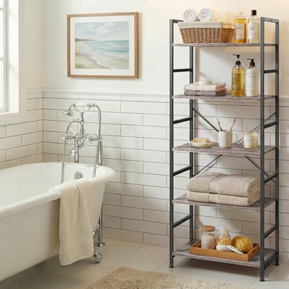 5 Tier Bookshelf, Free Standing Bookcase with Open Storage Shelves - color: Grey Wood, size: 5 Tier