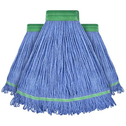 Onesimus 18 oz Heavy Duty Mop Head Replacement, 5 Inch Headband for Quick Change Handle, Blue Loop-End Cotton Blend String Wet Dry Floor Mop Refill Commercial Cleaning Supplies, 3 Pack Medium - size: 3 Pack (Medium)