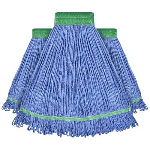 Onesimus 28 oz Heavy Duty Mop Head Replacement, 5 Inch Headband for Quick Change Handle, Blue Loop-End Cotton Blend String Wet Dry Floor Mop Refill Commercial Cleaning Supplies, 3 Pack X-Large - size: 3 Pack (X-Large)
