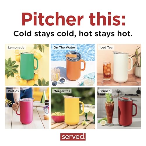 Served Premium Insulated Pitcher (2L/66oz) - Double Walled, Copper Lined Stainless Steel Pitcher with Lid - Vacuum Insulated Carafe for Hot Coffee, Tea, Iced Drinks, Water, Cocktails, and More - color: Margarita