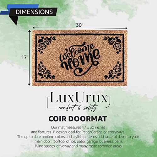 LuxUrux Welcome Mat Outdoor Coco Coir Doormat, with Heavy-Duty PVC Backing - Natural - Perfect Color/Sizing for Outdoor/Indoor uses. (17 x 30, Birch - Welcome Home) - color: Birch, size: 17'' x 30''