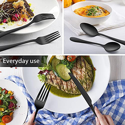 LIANYU 60-Piece Black Silverware Set, Flatware Cutlery Set for 12 - color: Black