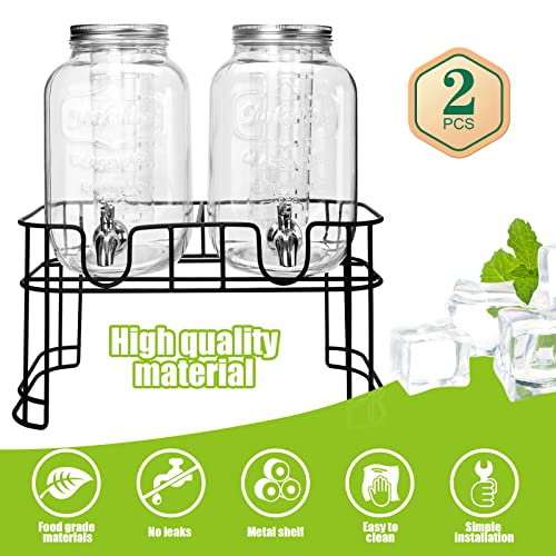 1 Gallon Glass Drink Dispensers For Parties 2PACK.Beverage Dispenser,Glass Drink Dispenser With Stand And Stainless Steel Spigot 100% Leakproof.Lemonade Dispenser With Ice Cylinder.Laundry Detergent - size: 1 Gallon Double With Stand