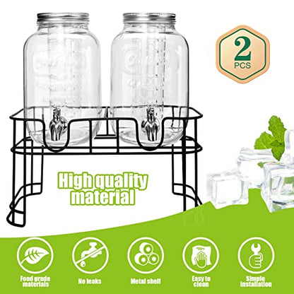 1 Gallon Glass Drink Dispensers For Parties 2PACK.Beverage Dispenser,Glass Drink Dispenser With Stand And Stainless Steel Spigot 100% Leakproof.Lemonade Dispenser With Ice Cylinder.Laundry Detergent - size: 1 Gallon Double With Stand