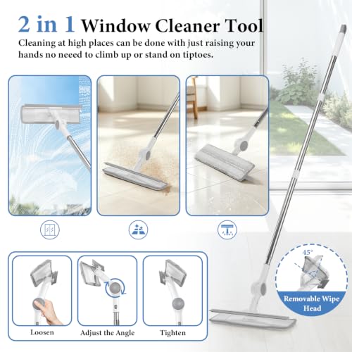 7-in-1 Shower Cleaning Tool, Floor Scrub Brush with 47" Long Handle
