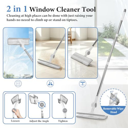 7-in-1 Shower Cleaning Tool, Floor Scrub Brush with 47" Long Handle