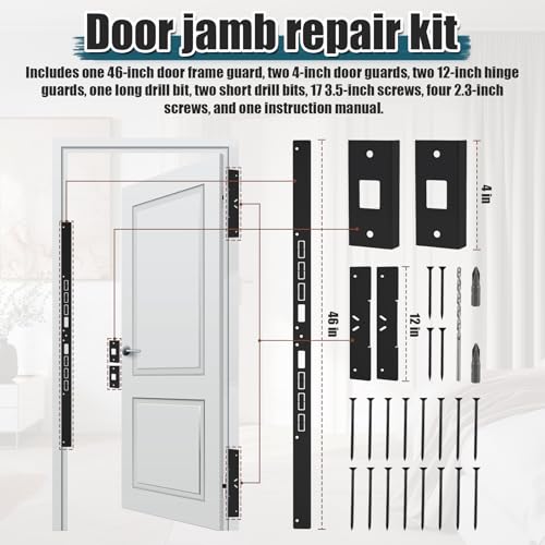 46" Jamb Repair Kit for Interior Doors,Door Reinforcement,Frame & Hinges Door Lock Security, Anti Kick in Heavy Duty Striker Plate Kit for Door Jamb Frame (Black) Ultimate Door Protection - color: Black
