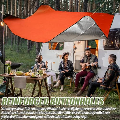 Kanayu 4 Pcs Emergency Thermal Survival Blankets 82 x 60 Inch,Heavy Duty Emergency Poncho Tarp Reusable Waterproof Blanket for Car,Camping,Hiking(Olive Green, Orange) - color: Olive Green, Orange