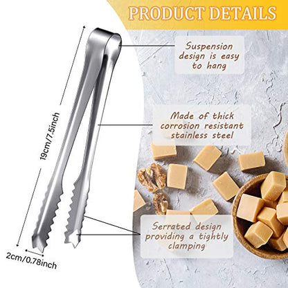 10-Piece Stainless Steel Ice Tongs - Sawtooth Food Serving Tongs for Restaurant, Hotel, Ice Bucket - 7.5 Inch