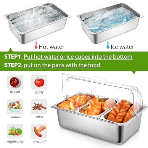 Ziliny 2 Pack Countertop Food Serving Display Container, 3 Pan and 6 Pan - style: 3 Pan and 6 Pan