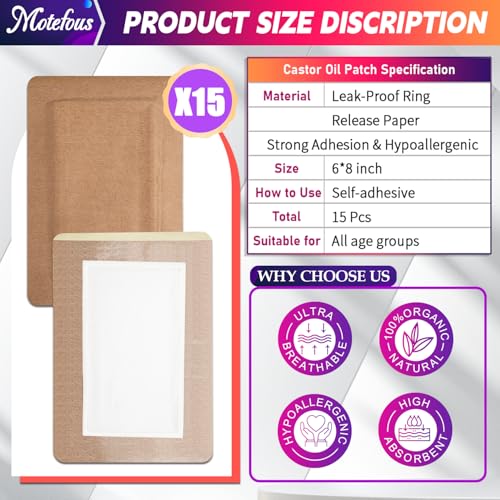 Castor Oil Pack Wrap Patch - Organic Cotton Castor Oil Belly Button Pad, Disposable Self-Adhesive Abdominal Pads, Portable Anti Leakage High Absorbent Patch for Multi-Area Use 15 Pcs - size: 1 Count (Pack of 15)