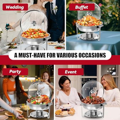 IMACONE Round Chafing Dish Buffet 6 Pack, 5QT Glass Lid with Holder - color: Glass Lid with Holder
