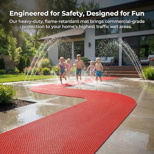 Drainage Non Slip Flooring Mats Swimming Pool Bathroom Anti-Fatigue Rubber Matting 3x10 Ft Heavy Duty Commercial Anti Slip Floor Mats for Garage Restaurant Sauna SPA,Red,0.9×3M - color: Red