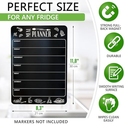 Weekly Dinner Planner for Fridge 8.5x12 Black Fridge Meal Planner Magnet - size: Black 8.5"W x 12"H