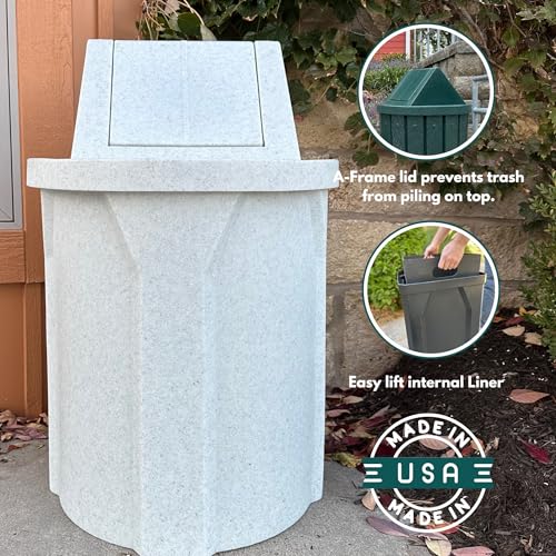 Commercial Trash Can Swing Top Lid - Outdoor Garbage Can - color: Brown, size: 42 Gallon Slatted Round