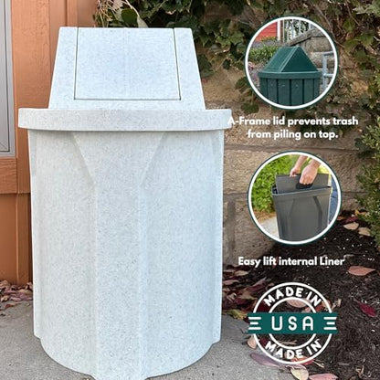Commercial Trash Can Swing Top Lid - Outdoor Garbage Can - color: Brown, size: 42 Gallon Slatted Round