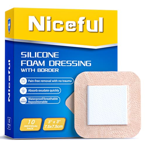 Niceful Ultra Soft Silicone Foam Dressing 3"x3" 10 Pcs, Hypoallergenic - size: Ultra Soft 3"x3"(10Pcs)