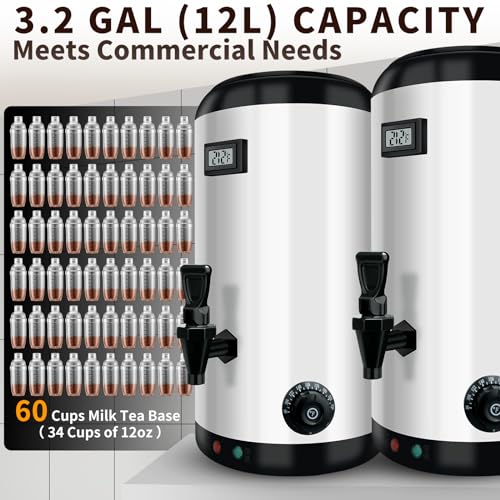 Insulated Beverage Dispenser-WITH HEATING,75 Cup Hot Drink Beverage for Catering-Stainless Steel Hot Beverage Dispenser 12 L/3.2 Gallon Hot Coffee Dispenser with Spigot for tea, Water,(silver)