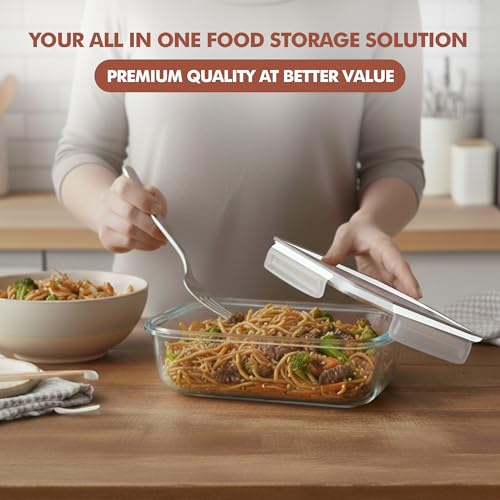 Razab 16 Pc (Set of 8) 30 Oz Glass Meal Prep Containers with Lids, Airtight Large Glass Food Storage Containers, Reusable Leak Proof BPA Free, Freezer to Oven and Dishwasher Safe - color: White