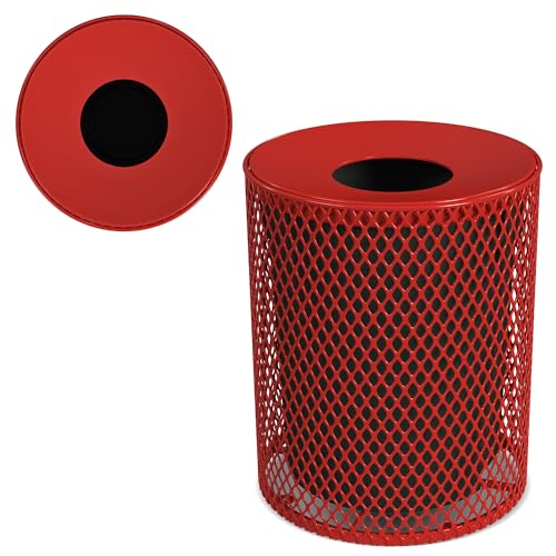 Leisure Craft 32 Gallon Commercial Outdoor Trash Can, Metal, Made in USA - color: Red
