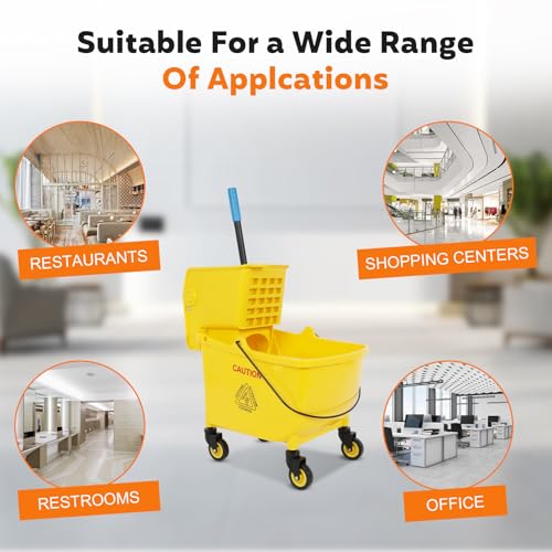 FAHKNS Commercial Mop Bucket with Wringer, 35 Quart Industrial Mop Bucket with Commercial Mop, [No Need to Change Water Frequently], Mop and Bucket Set