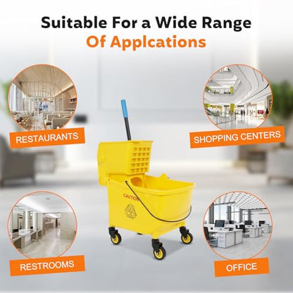 FAHKNS Commercial Mop Bucket with Wringer, 35 Quart Industrial Mop Bucket with Commercial Mop, [No Need to Change Water Frequently], Mop and Bucket Set