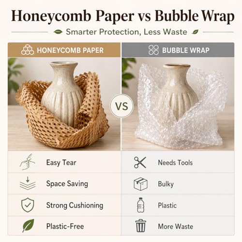 Honeycomb Packing Paper, Bubble Cushioning Wrap Alternative for Moving & Gift Wrapping, Includes 20 Fragile Sticker Labels (15Inchx200Feet) - size: 15Inchx200Feet