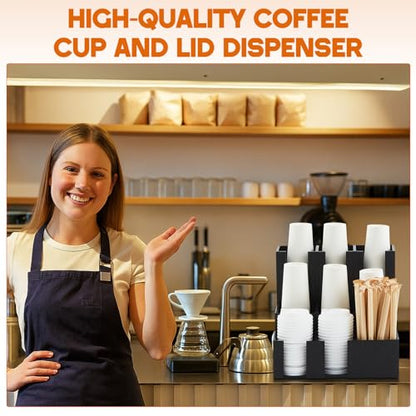 CroBlissful 9 Compartment Pine Wood Vertical Coffee Cup and Lid Dispenser - color: Black, style: Pine Wood