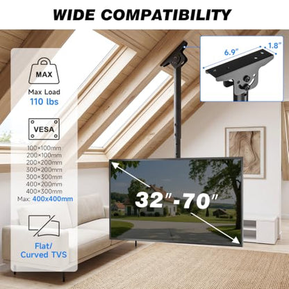 Rfiver Ceiling TV Mount for 32-70 inch TVs, Sloped Ceiling Mount TV Bracket - style: Single
