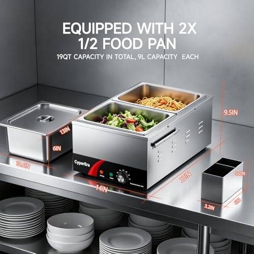 2Pan Commercial Food Warmer, 19QT Buffet Servers and Warmers 1200W