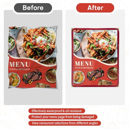 10 Pack 8 View Restaurant Menu Covers, Fits 8.5" x 11" Paper - size: 8.5"x 11" (4 Page, 8 View)