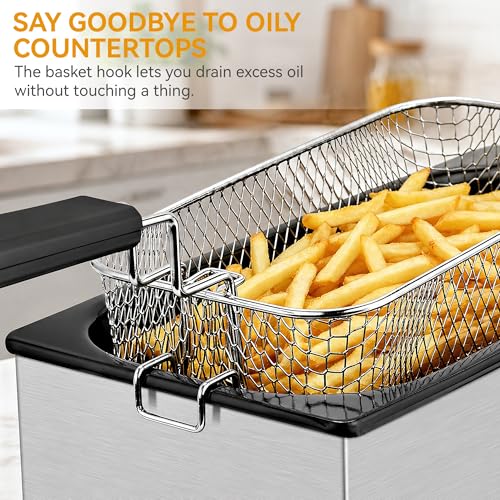 SUSTEAS Electric Deep Fryer, Oil Fryer, Removable Fry Basket, 2.7QT, 1500W - size: 3.0L