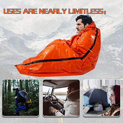 Emergency Sleeping Bag Survival Bivy Sack Use as Emergency Blanket Lightweight Survival Gear for Outdoor Hiking Camping Keep Warm After Earthquakes, Hurricanes and Other disasters - color: Orange-2P