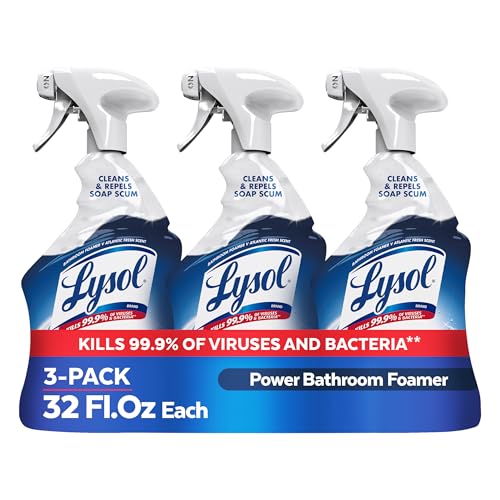 Lysol Power Foaming Bathroom Cleaner,Multipurpose Cleaner For Showers,Bathtubs,Sinks,Disinfectant Spray Kills 99.9% Of Germs,Zero Bleach Cleaning Spray,32 Oz.,(Pack of 3) - size: 32 Fl Oz (Pack of 3), style: Power