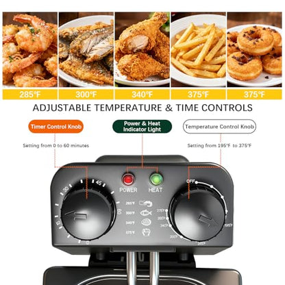 CATTLEMAN Deep Fryer with Basket, 1600W, 3L, Timer and Temperature Control - color: Standalone Deep Fryer