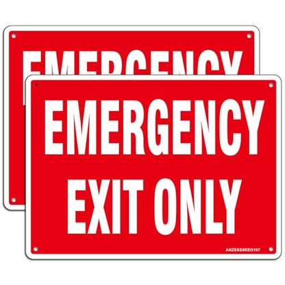 2 Pack Emergency Exit Only Signs, 10"x7" Emergency Exit Sign for Business