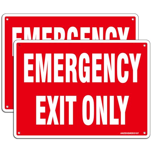 2 Pack Emergency Exit Only Signs, 10"x7" Emergency Exit Sign for Business