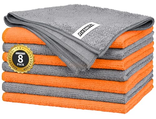FIXSMITH Microfiber Cleaning Cloth -Pack of 8, Highly Absorbent Cleaning Rags(Grey&Orange), 16"X12" All Purpose Cleaning Towels for Housekeeping, Kitchen, Car, Reusable Microfiber Towels - color: Grey&orange, size: 8pk