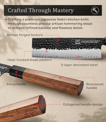 FAMCÜTE 7'' Nakiri Knife, Hand-Forged Ultra Sharp Chef Knife Gifts for Men - size: 7 Inch Nakiri Knife