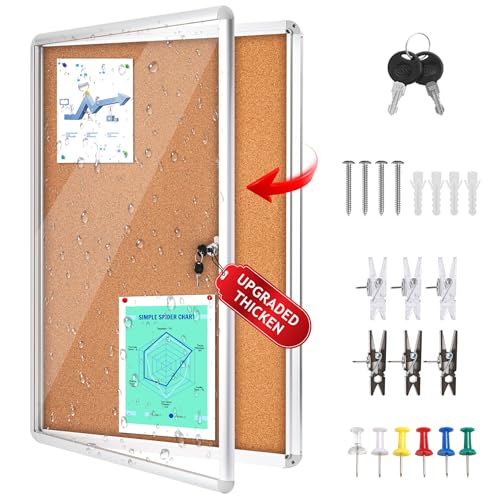 36"x24" Enclosed Cork Bulletin Board Tamper-Proof Dispaly Case,Brown Fabric - color: Silver Frame / Cork, size: 36" x 24"