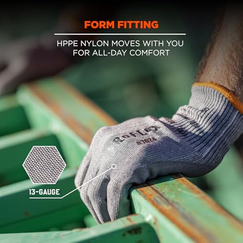 Ergodyne ProFlex 7024 Cut Resistant Work Gloves, ANSI A2, PU Coated Palms for Flexible No Slip Grip, Abrasion Resistant, 13g, Touchscreen Capable, Gray, Large - size: Large