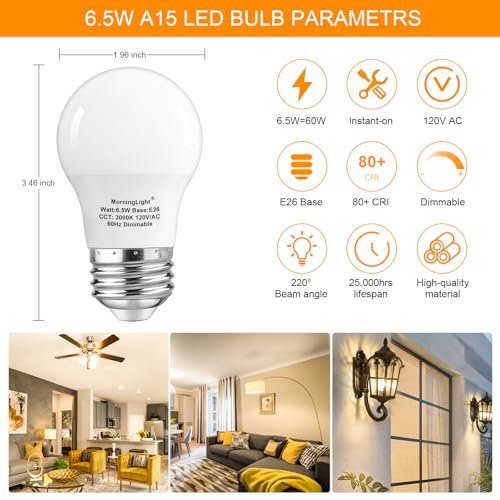 A15 Ceiling Fan Light Bulbs 60Watt, 3000K Soft White, Dimmable, 4-Pack - color: 3000k Soft White