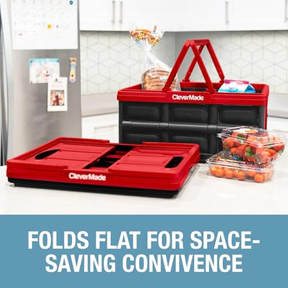 CleverMade Collapsible Basket With Handles, 32L 1 Pack, 35 lb, Red - color: Red, size: 32l - 1 Pack