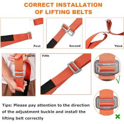 Moving Straps, 2-Person Adjustable Shoulder Moving Lifting Straps and 1-Person Handle Lifting System, Safety Easily for Moving Furniture, Appliances, Mattresses Heavy Objects up to 880lbs - color: Orange