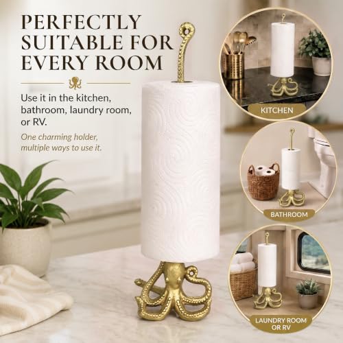WallCharmers Gold Octopus Paper Towel Holder & Metal Toilet Paper Stand - color: Gold Octopus