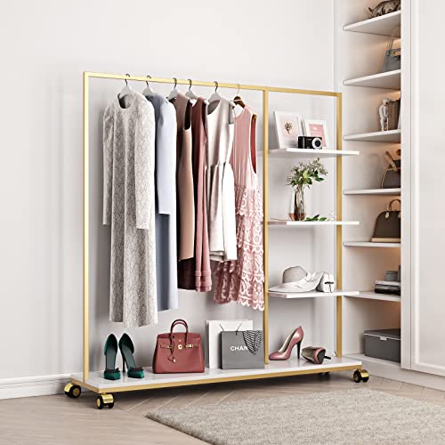 Metal Gold Clothing Rack for Boutique Use, Heavy Duty Garment Rack with Shelves for Retail Display (59L inches) - style: 4-ply racks