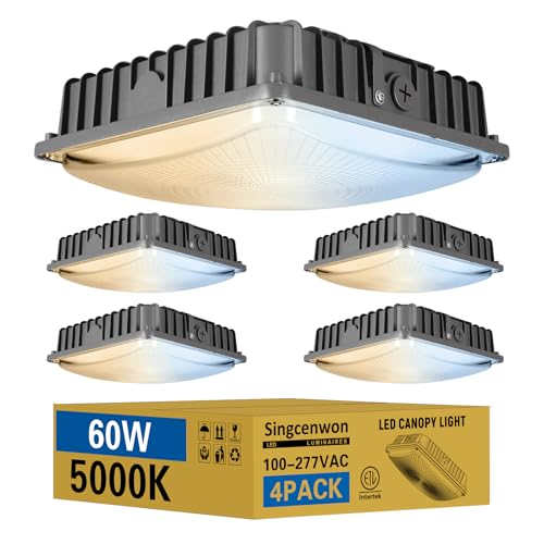 60W LED Canopy Light 4Pack, 5000K Daylight LED Canopy Lights Outdoor, IP65 Waterproof Gas Station Area Light for Carport Garage Shop Warehouse, 100-277VAC, ETL Listed - size: 60W-5000K