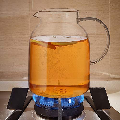 Hedume 2 Liter Glass Pitcher With Lid and Handle - Heat Resistant Beverage Carafe for Iced Tea, Wine, Coffee, Milk and Juice (68 Ounces)
