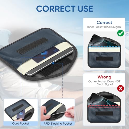 TICONN 2PK Faraday Bag for Car Key Fob, Anti-Theft NFC RFID Blocking Pouch - color: Navy, size: Large